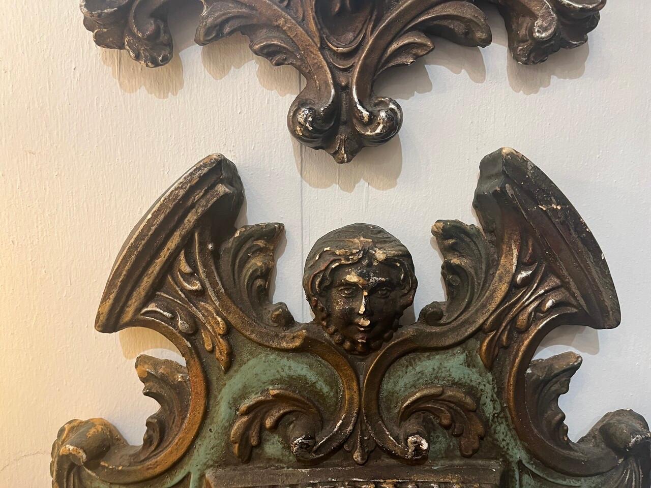 Pair of Gothic Baroque Style Wall Mirrors , they are gilt carved Gesso mirrors. 19th Century Italian design.