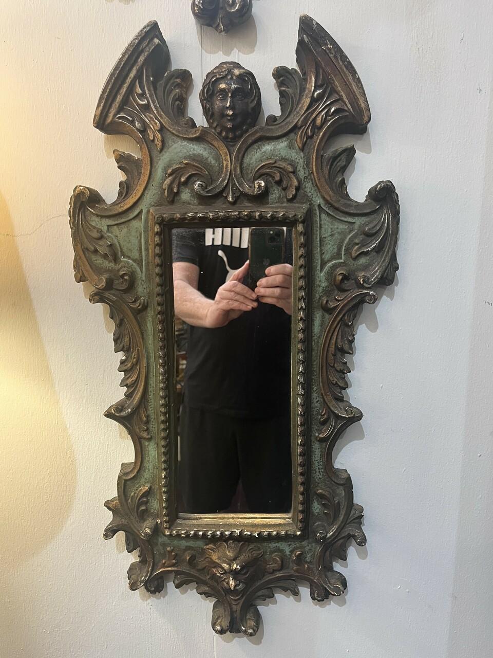 Hand-Carved Pair of Gothic Baroque Style Wall Mirrors