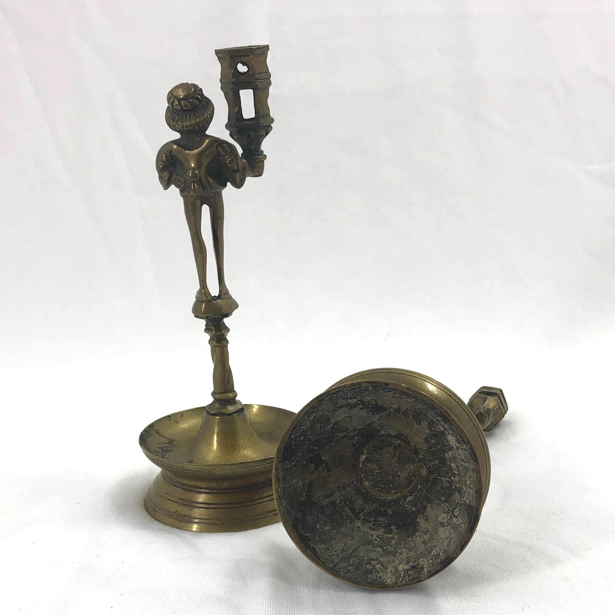 Brass Pair of Gothic Candlesticks