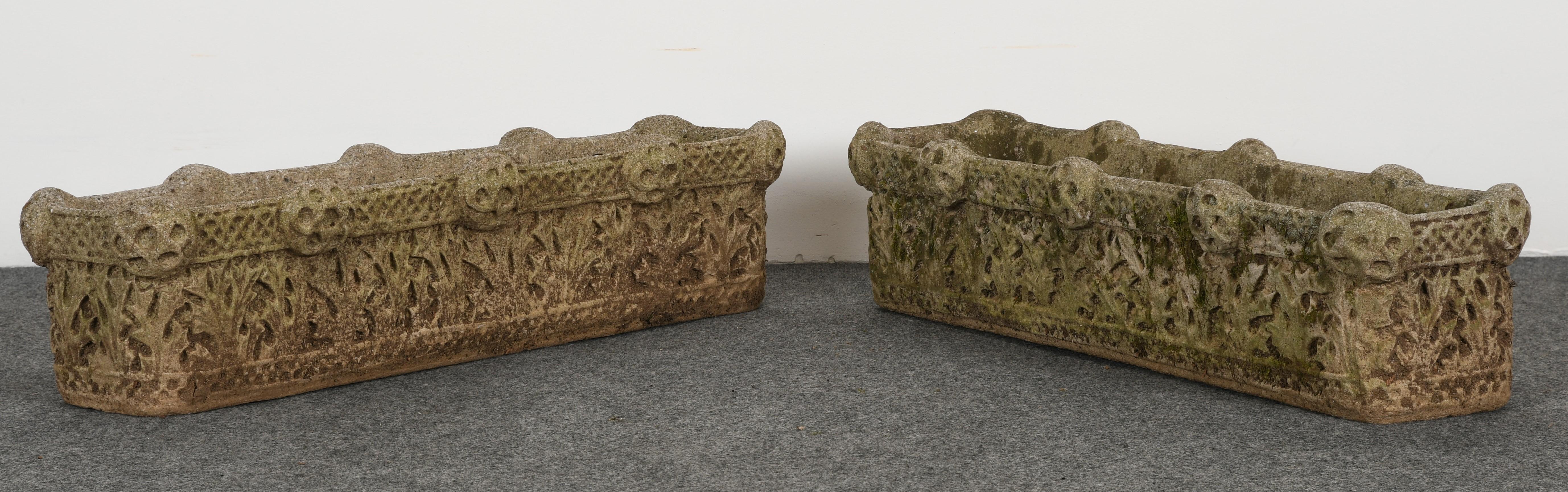 American Pair of Gothic Cast Stone Garden Planters, 1980s