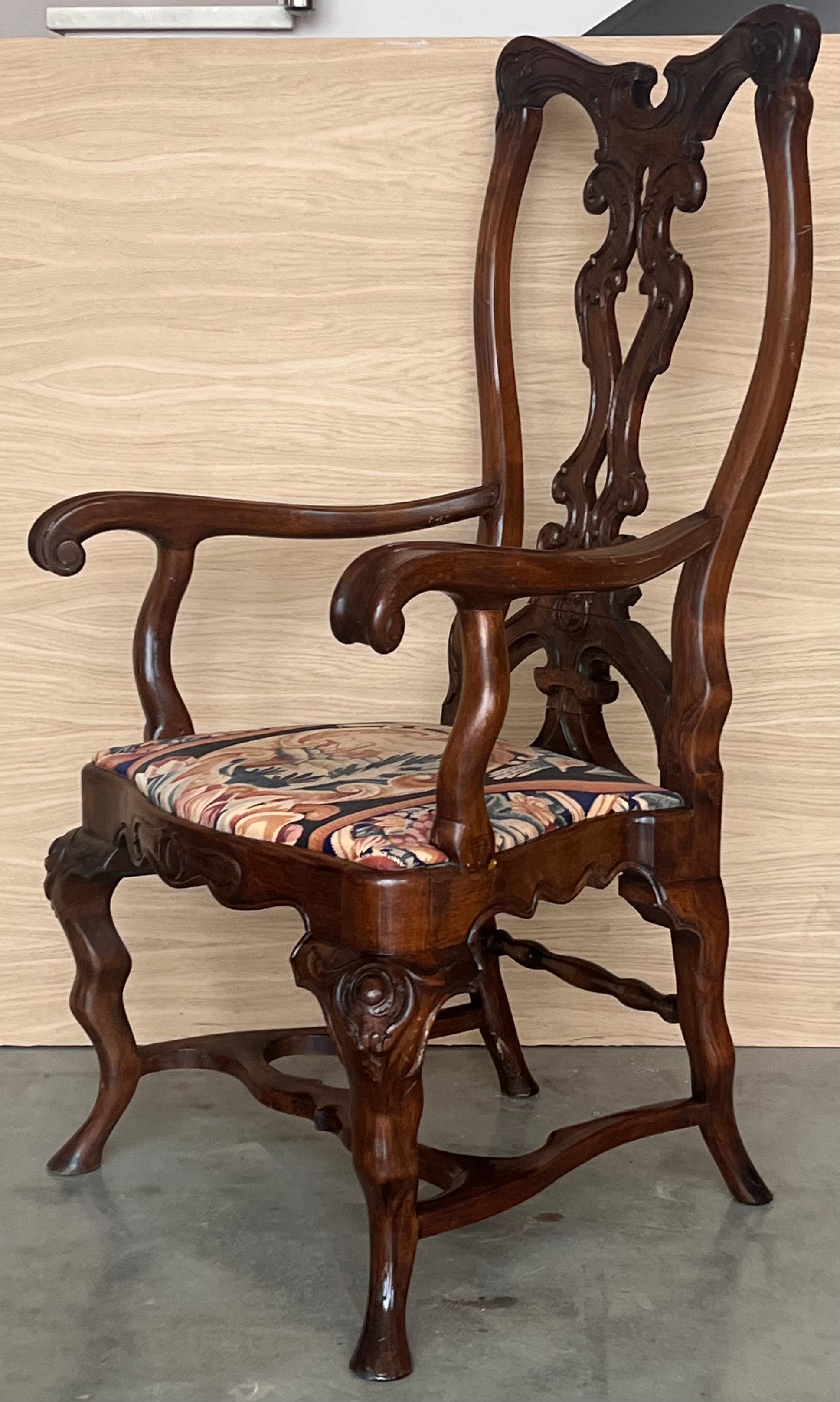 Pair of Gothic Chippendale Dining Armchairs in Solid Mahogany , 1890 For Sale 1