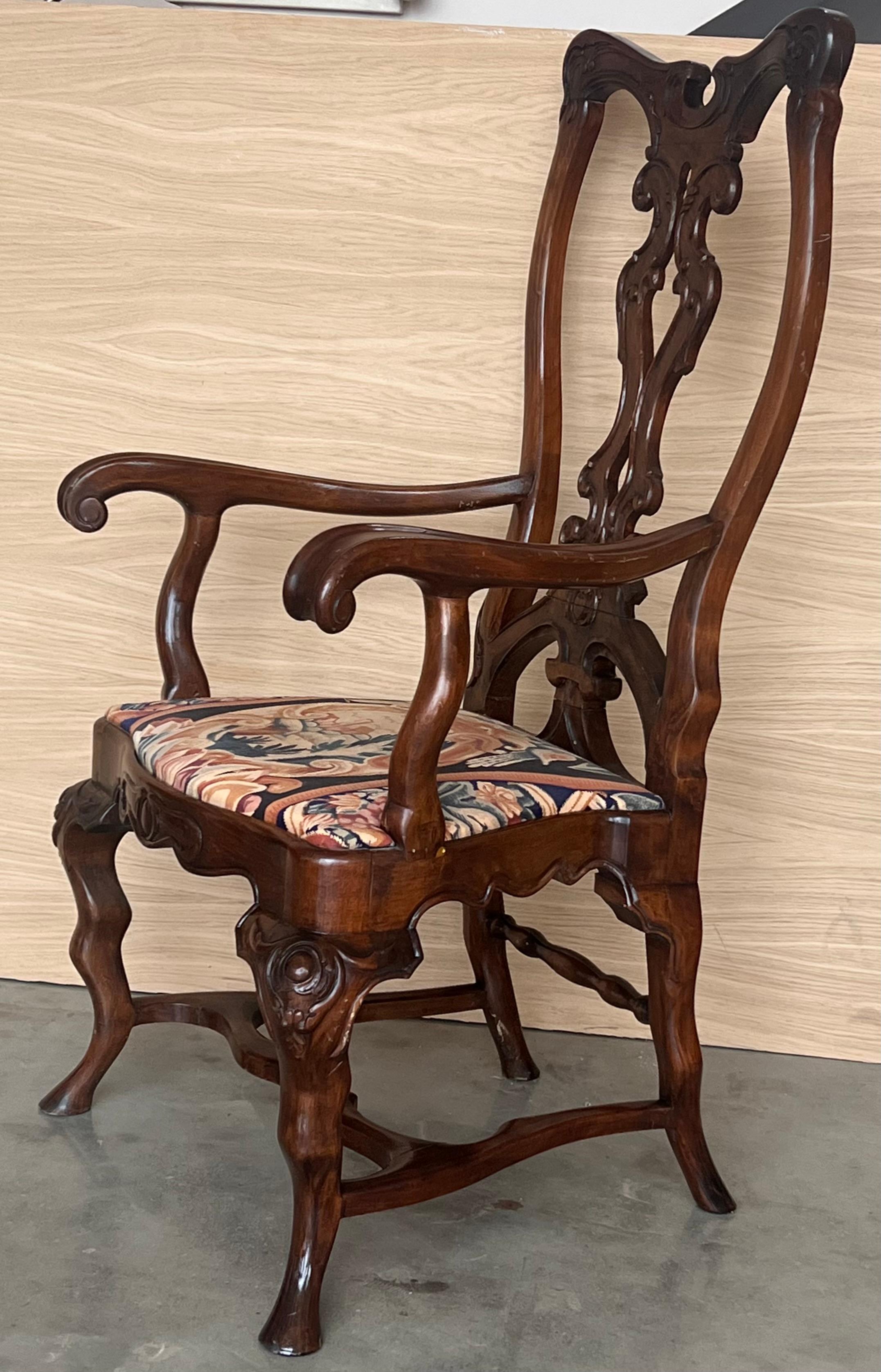 Pair of Gothic Chippendale Dining Armchairs in Solid Mahogany , 1890 For Sale 2