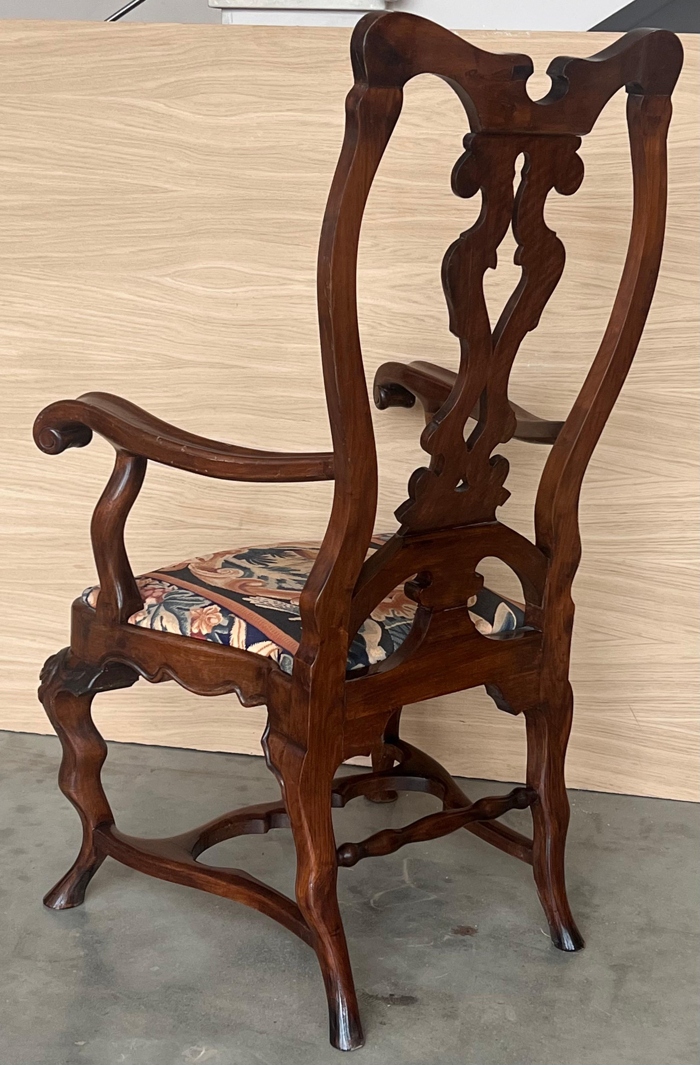 Pair of Gothic Chippendale Dining Armchairs in Solid Mahogany , 1890 For Sale 4