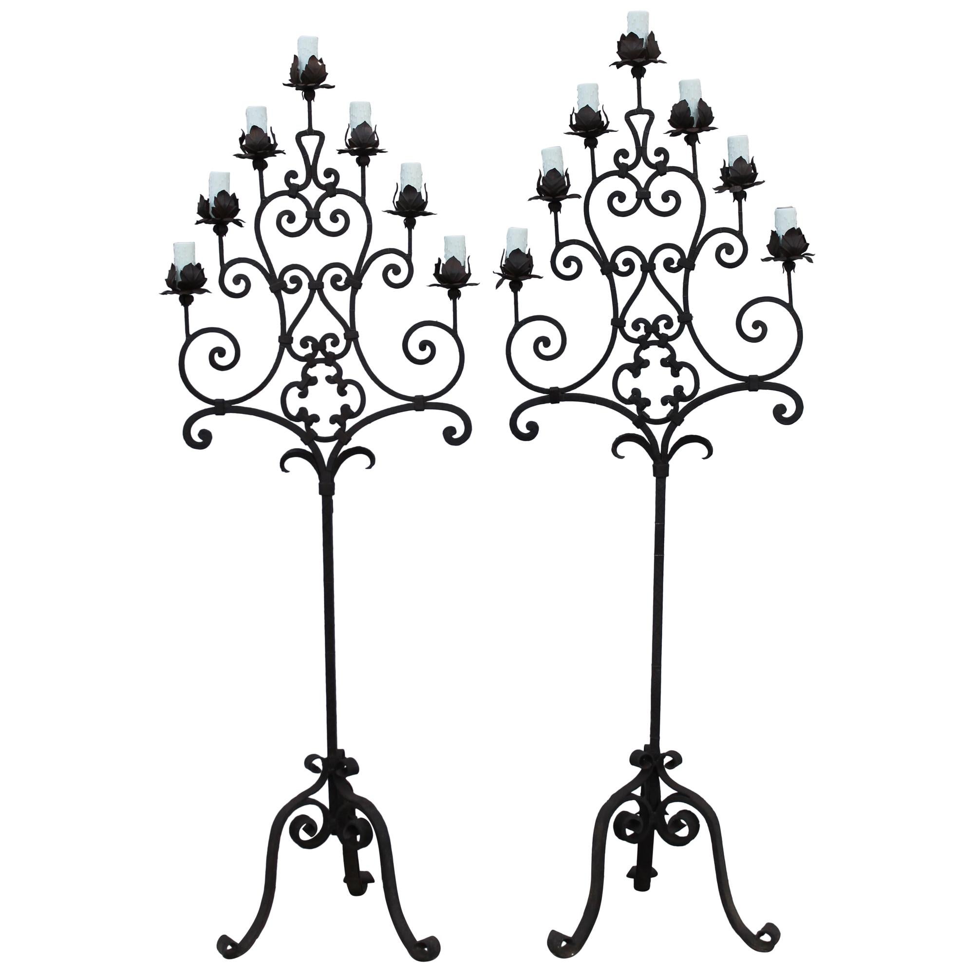 Pair of Renaissance Style Hand Forged Floor Lamps