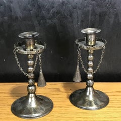Pair of Gothic Iron Candlesticks with Snuffers