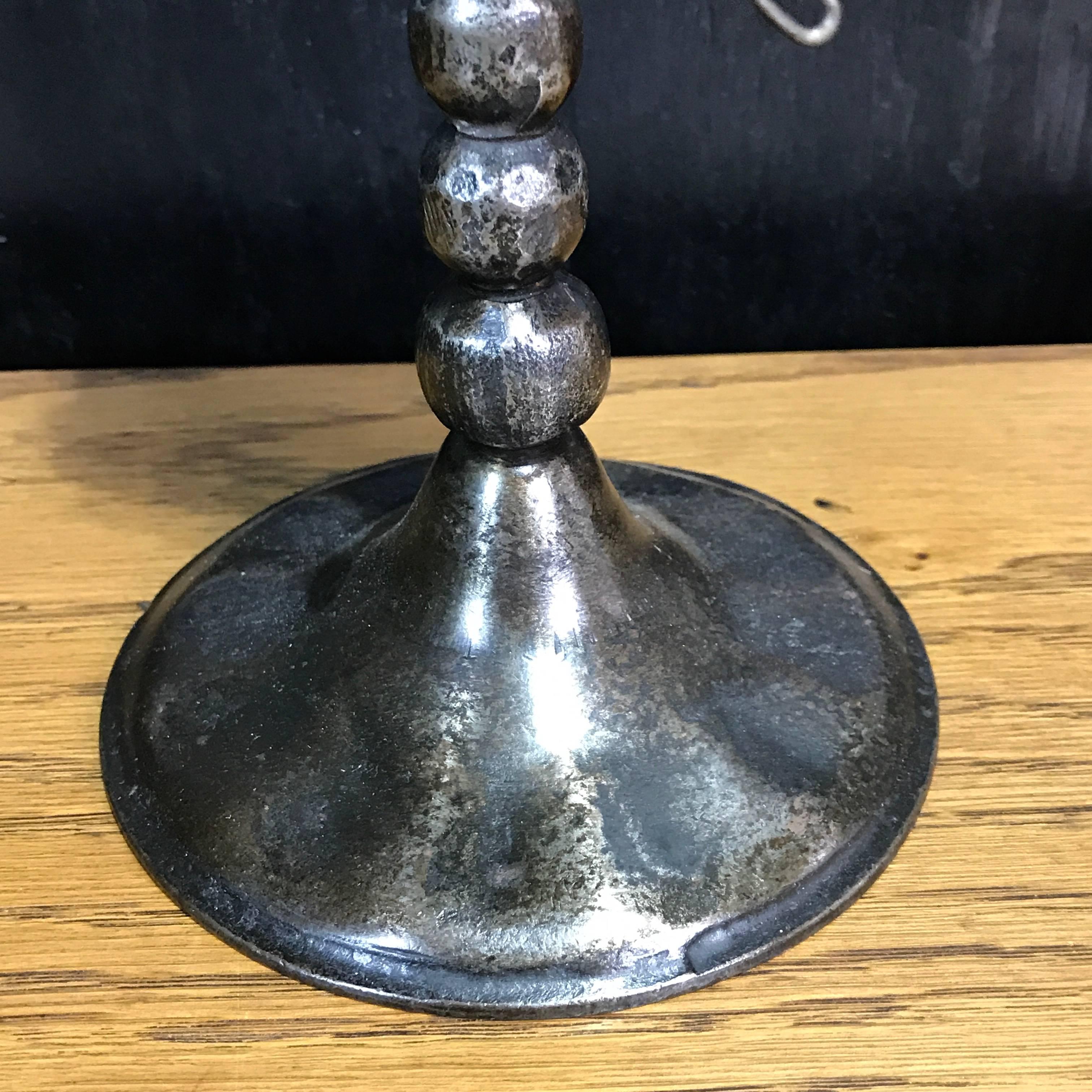 Gothic Revival Pair of Gothic Iron Candlesticks with Snuffers