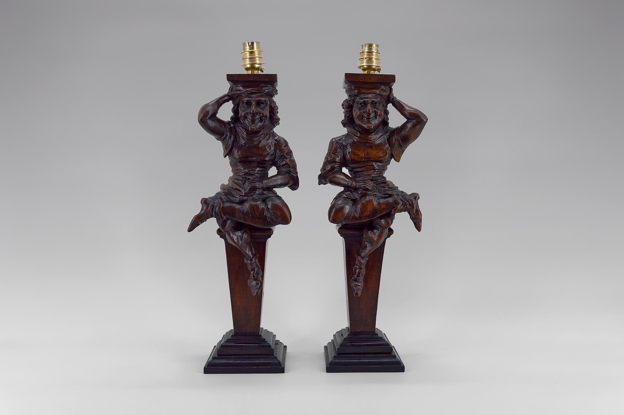 Gothic Revival Pair of Gothic Jesters Lamps, France, 19th Century For Sale