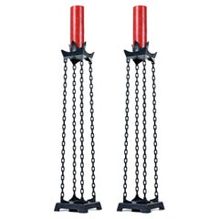 Retro Pair of Gothic Metal Chain Link Torchiere Candle Stands