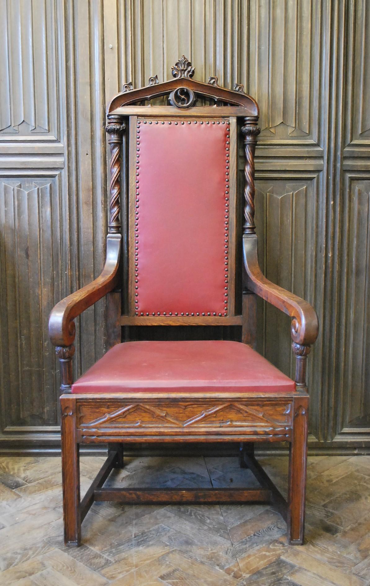 Hutton-Clarke Antiques is delighted to present an exquisite pair of Gothic Oak Armchairs, dating back to approximately 1880. These chairs stand as a testament to superior craftsmanship, boasting a host of intricate details and design