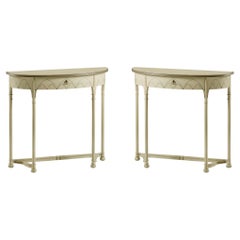 Pair of Gothic Painted Console Tables, Sage