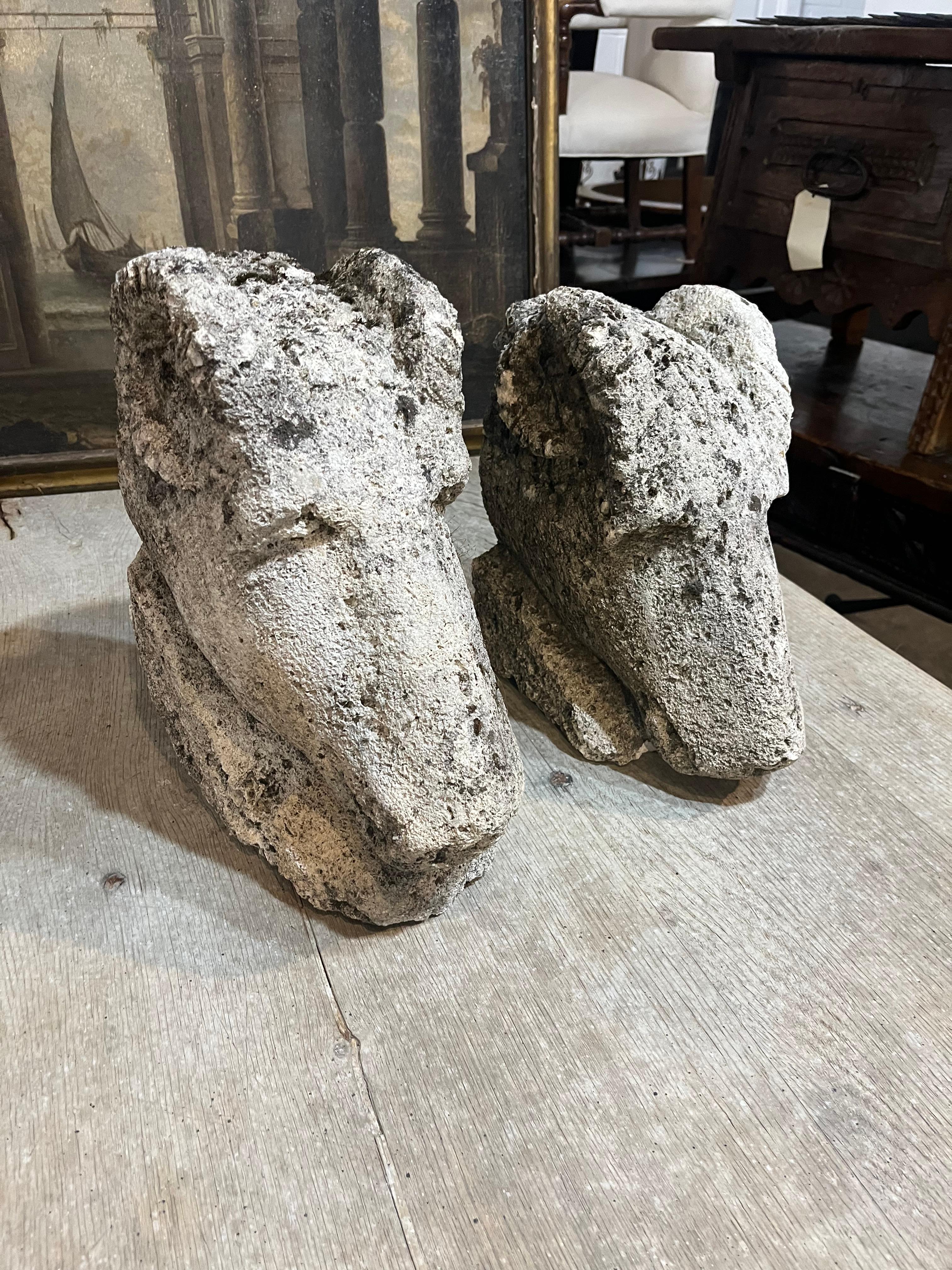 Pair Of Gothic Period French Stone Rams Heads For Sale at 1stDibs