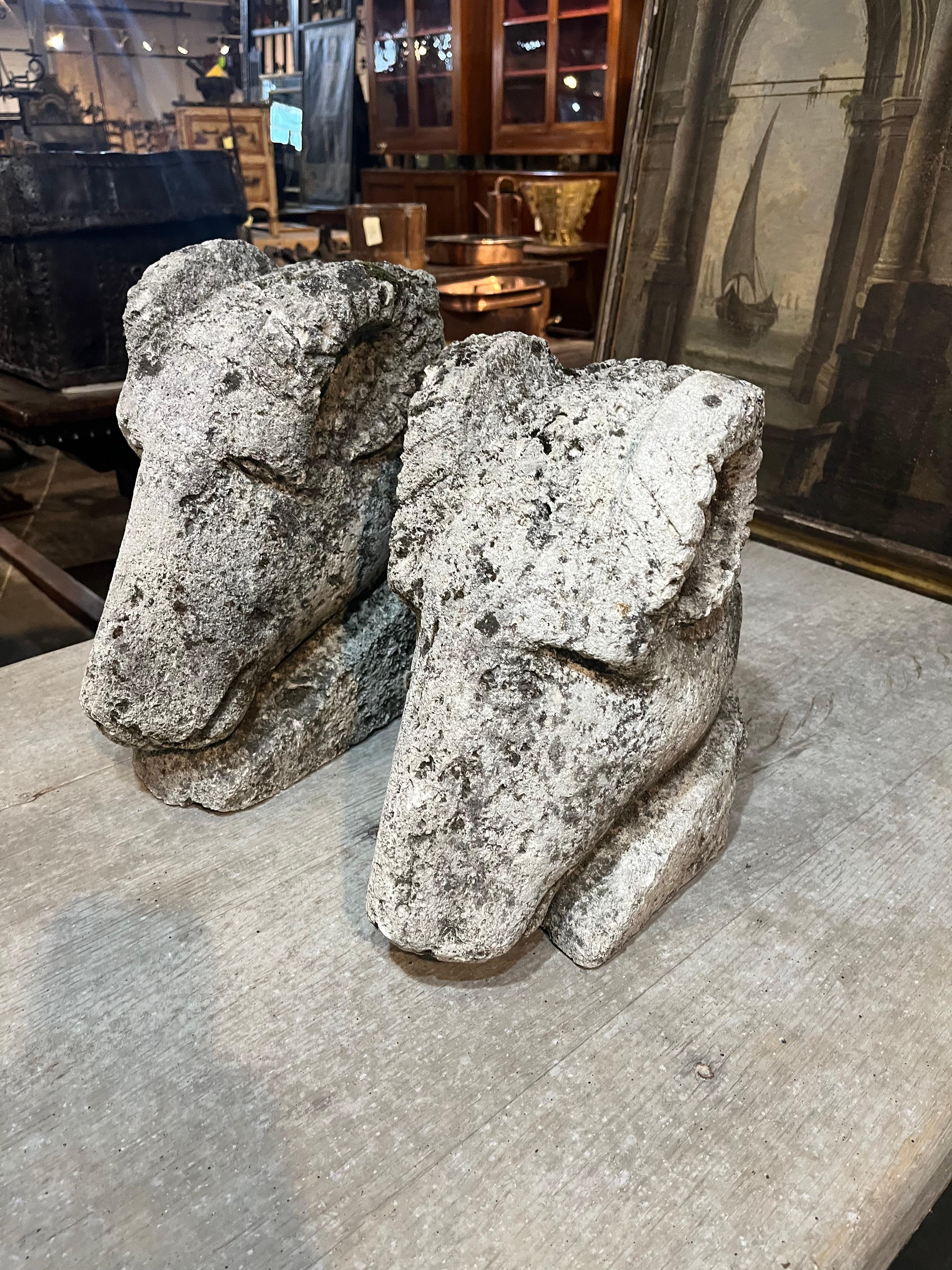 Pair Of Gothic Period French Stone Rams Heads For Sale at 1stDibs