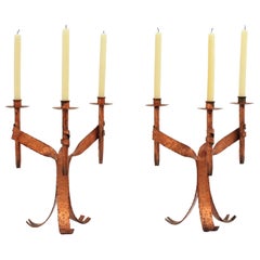 Pair of Gothic Revival Candleholders in Copper Wrought Iron