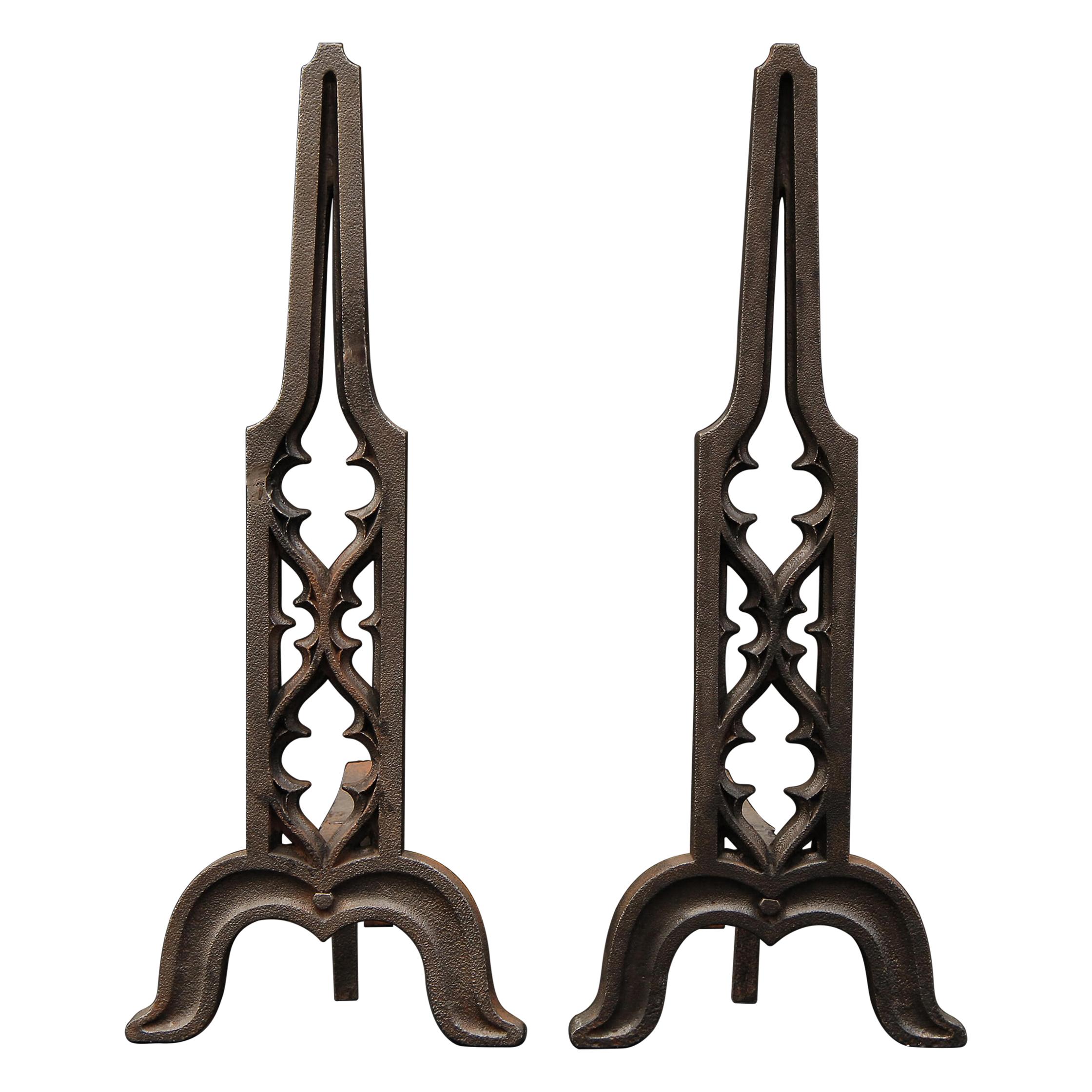 Pair of Gothic Revival Cast Iron Firedogs