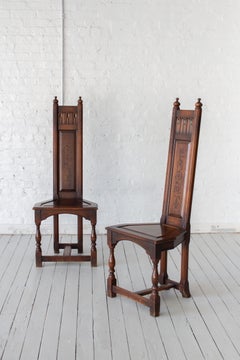 Pair of Gothic Revival Decorated Wooden Chairs by Kittinger