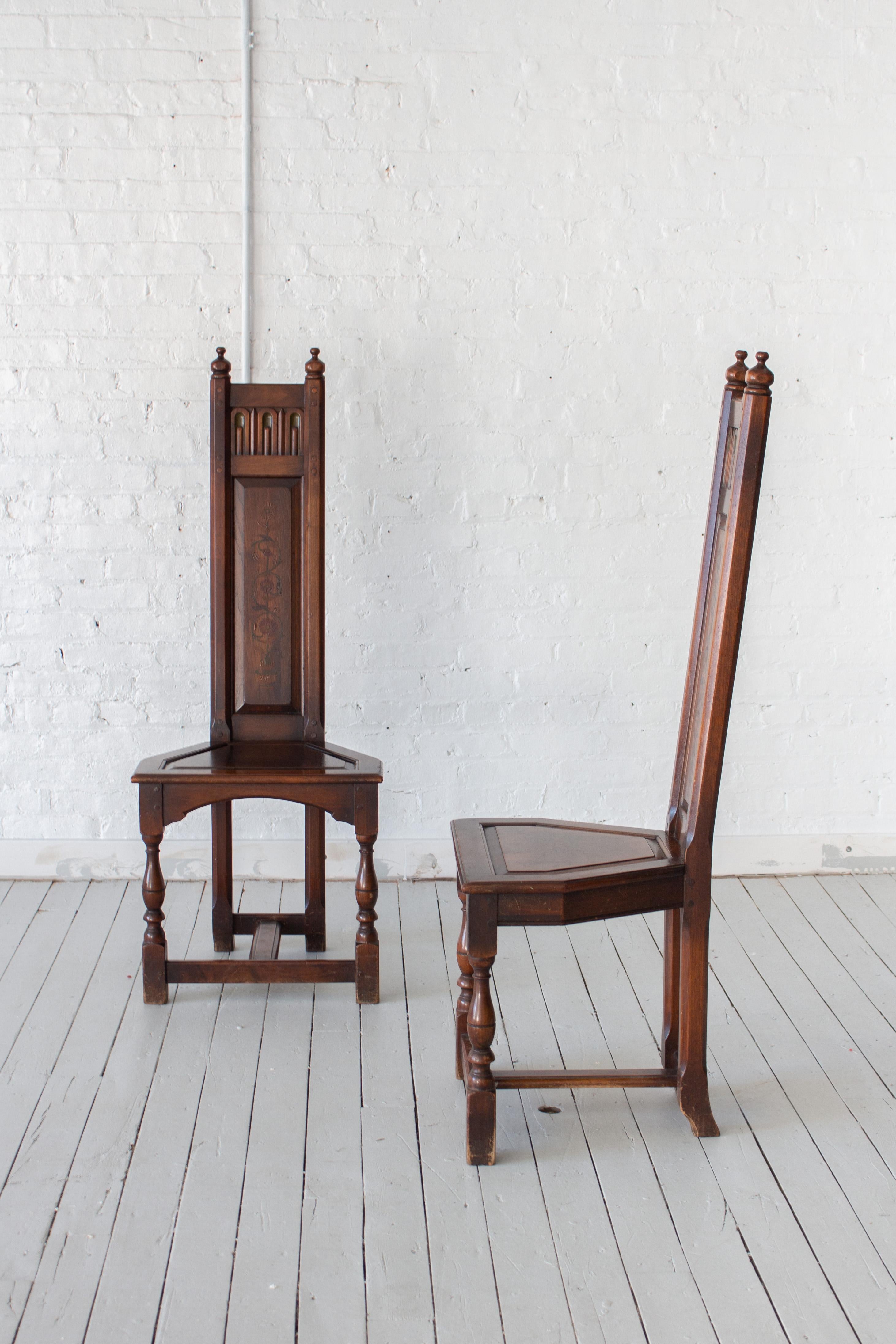 American Pair of Gothic Revival Decorated Wooden Chairs by Kittinger For Sale