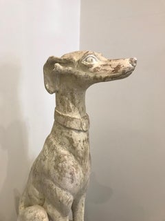 Pair of Gothic Revival Italian Animal Greyhound White Painted Ceramic Sculptures