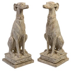Pair of Gothic Revival Italian Animal Greyhound White Painted Ceramic Sculptures