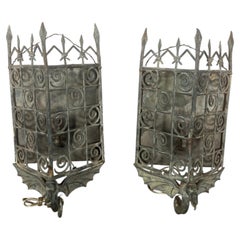 Pair of Gothic Revival Metal Iron Dragon Sconces