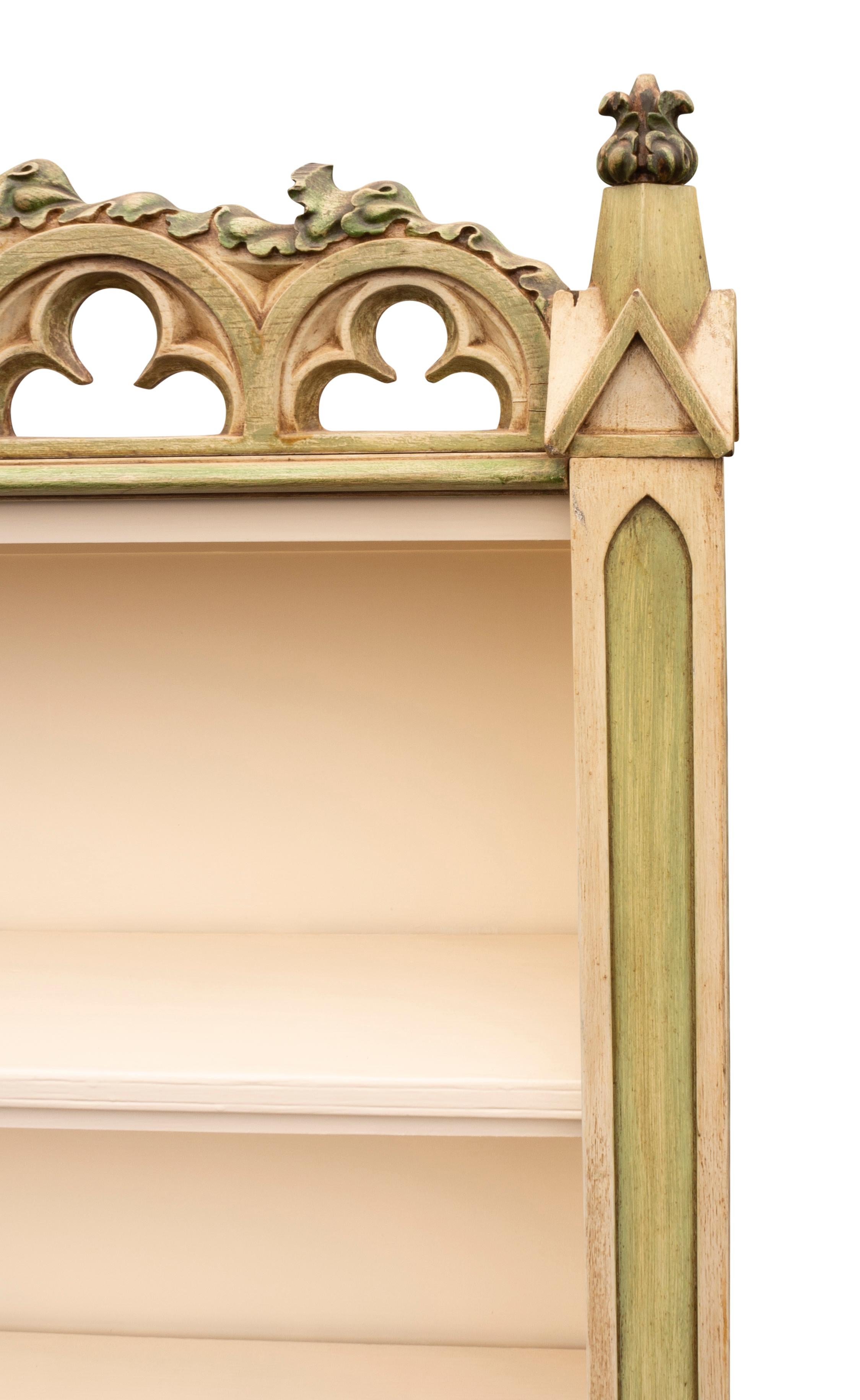 Pair Of Gothic Revival Painted Bookcases Of Slightly Different Proportions For Sale 8