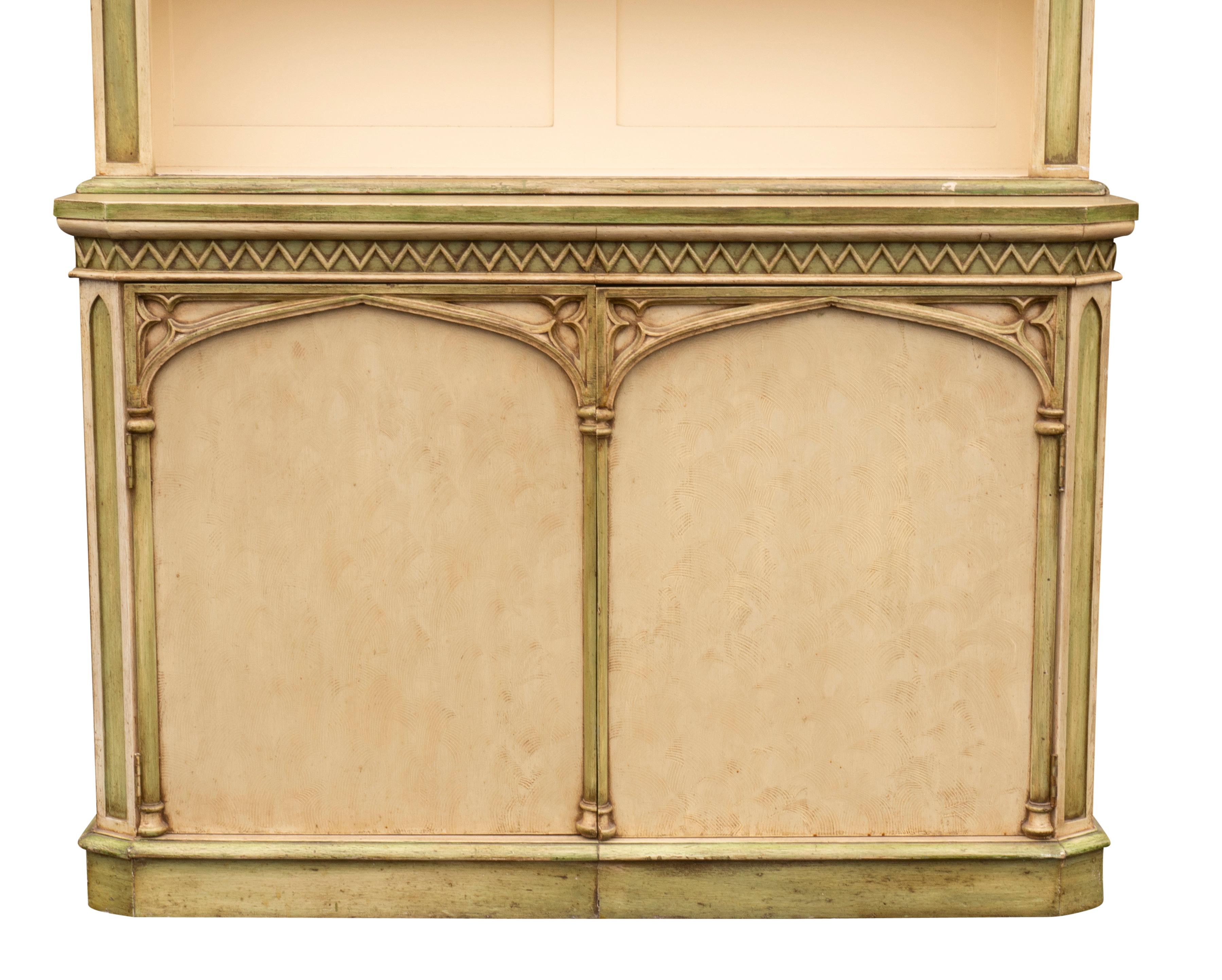19th Century Pair Of Gothic Revival Painted Bookcases Of Slightly Different Proportions For Sale
