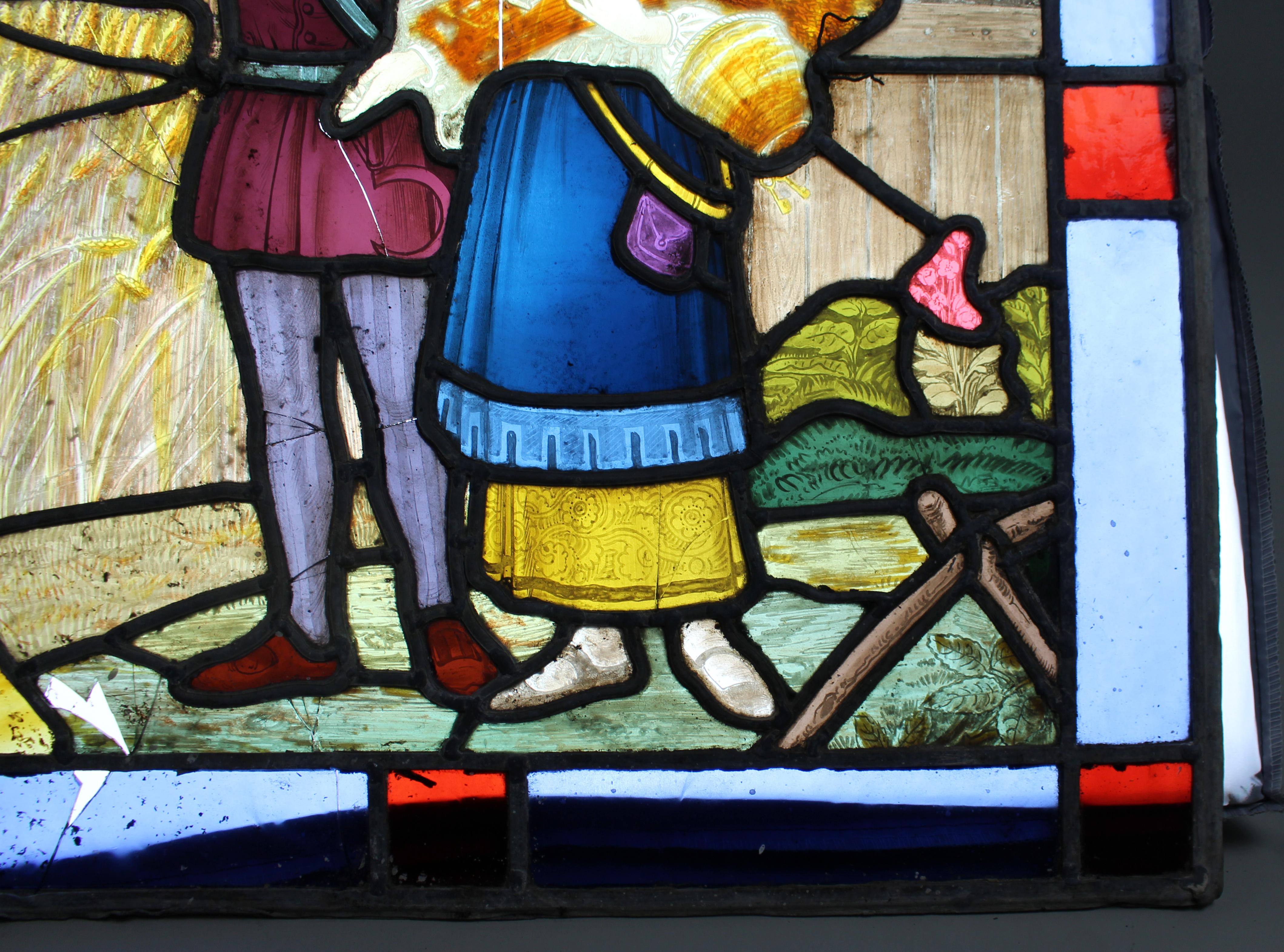Pareja de paneles de vidrieras pintadas de estilo renacimiento gótico, Inglaterra, Finales del siglo XIX en venta 6