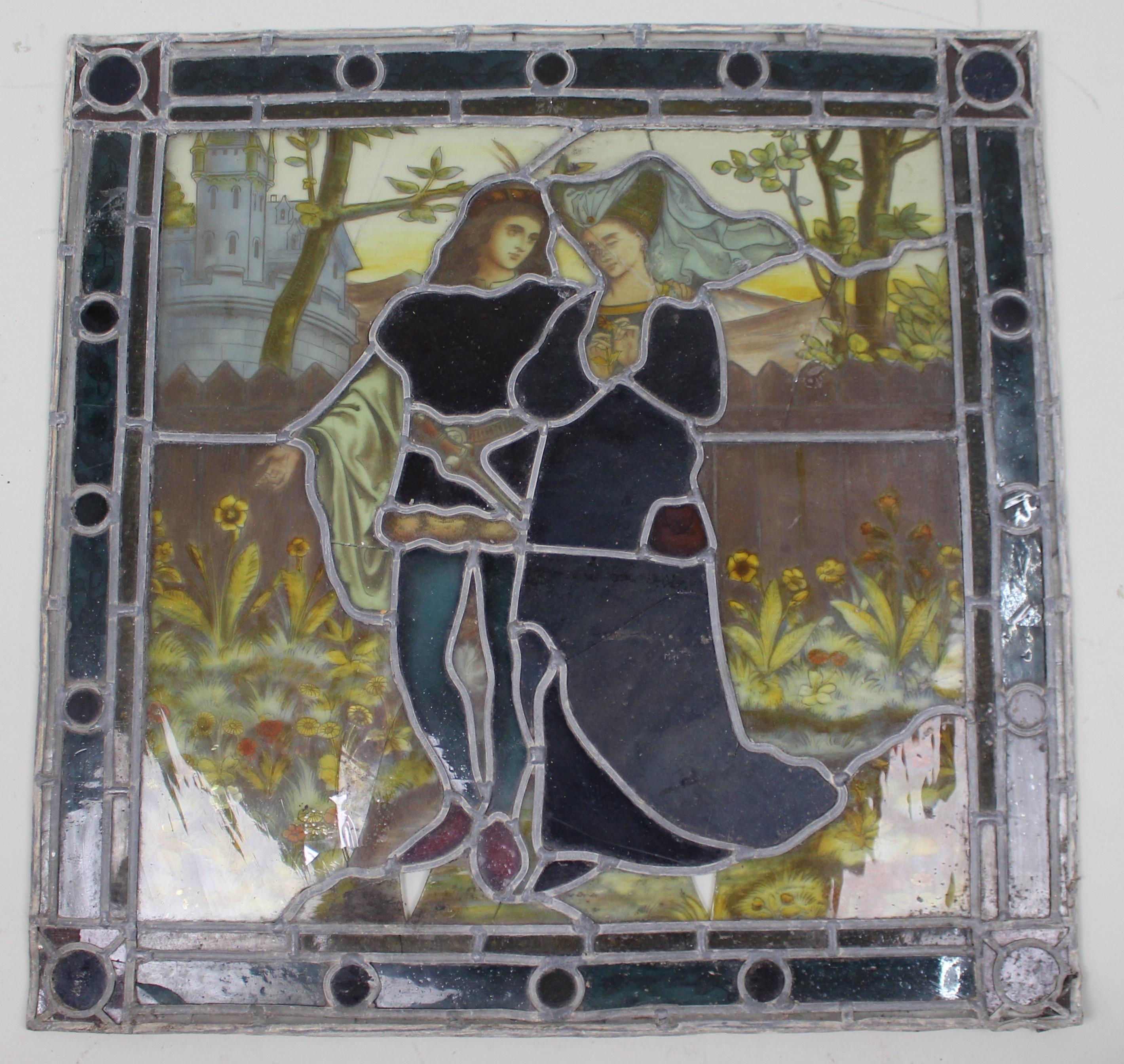 Pareja de paneles de vidrieras pintadas de estilo renacimiento gótico, Inglaterra, Finales del siglo XIX Europeo en venta