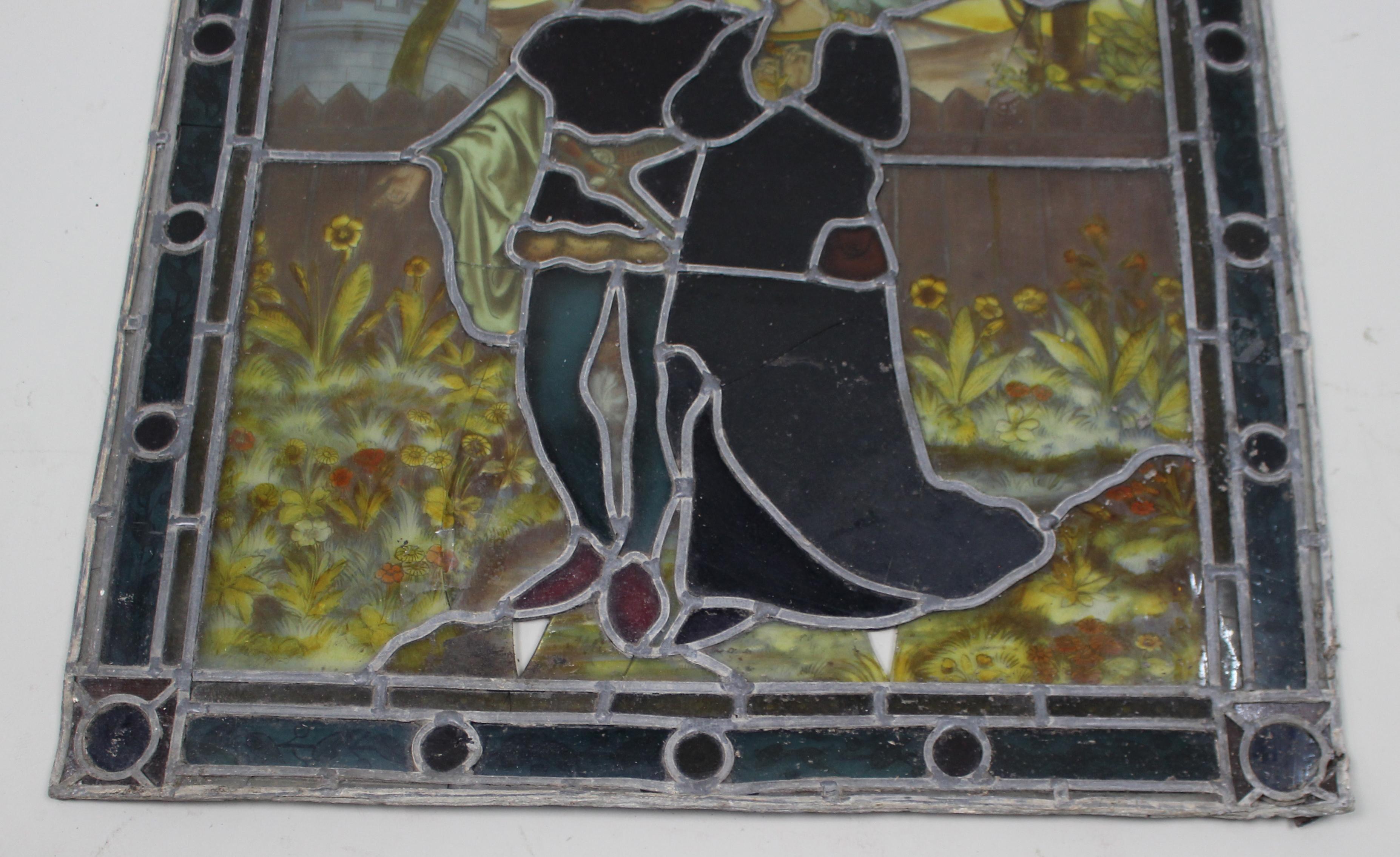 Pareja de paneles de vidrieras pintadas de estilo renacimiento gótico, Inglaterra, Finales del siglo XIX en Desgastado estado para la venta en Worcester, GB