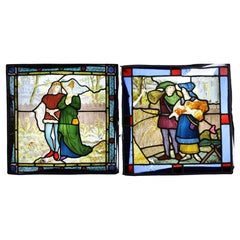Pair of Gothic Revival Painted Stained Glass Panels, England, Late 19th Century