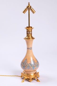 Pair of Gothic Revival Style Opaline Lamps and Gilt Bronze, circa 1890