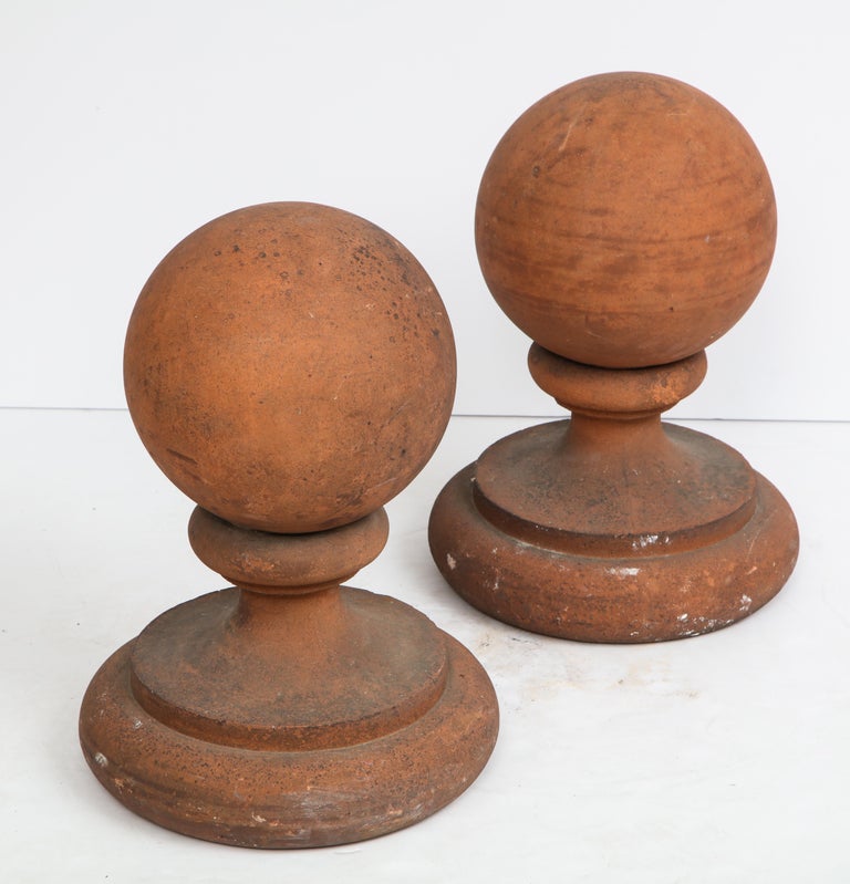 Pair of Gothic Revival Style Terra Cotta Ball Finials For Sale at 1stdibs