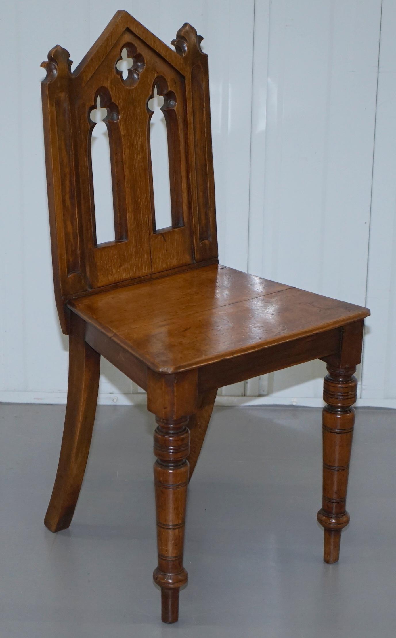 Pair of Gothic Revival Victorian Steeple Arc Back Halls Occasional Chairs Pugin 7