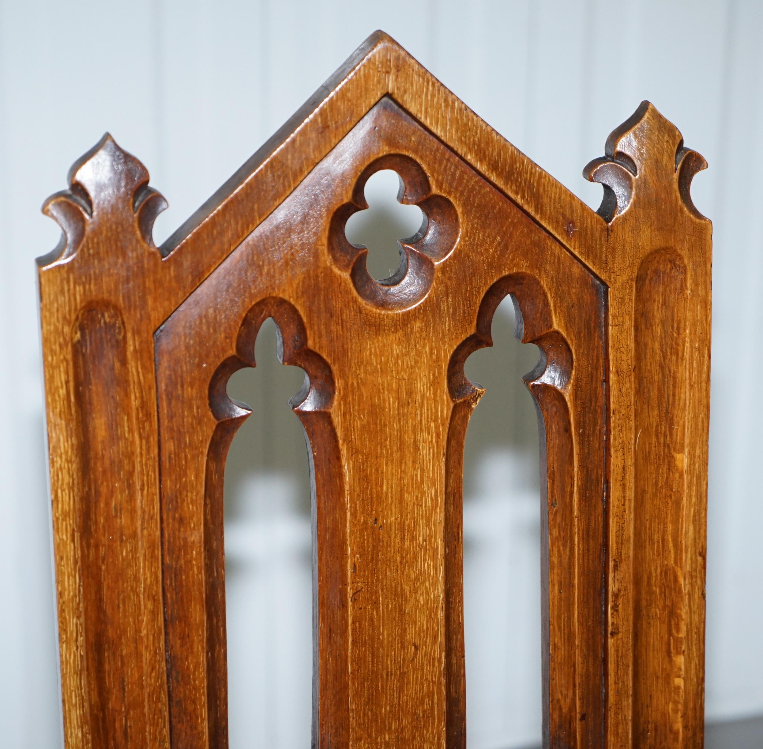 Late 19th Century Pair of Gothic Revival Victorian Steeple Arc Back Halls Occasional Chairs Pugin