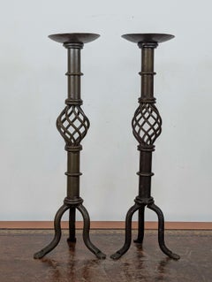 Pair of Gothic Revival Wrought Iron Candlesticks