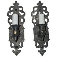 Pair of Gothic Style Antique Cast Iron Sconces
