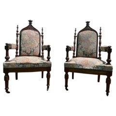 Pair of Gothic style armchairs