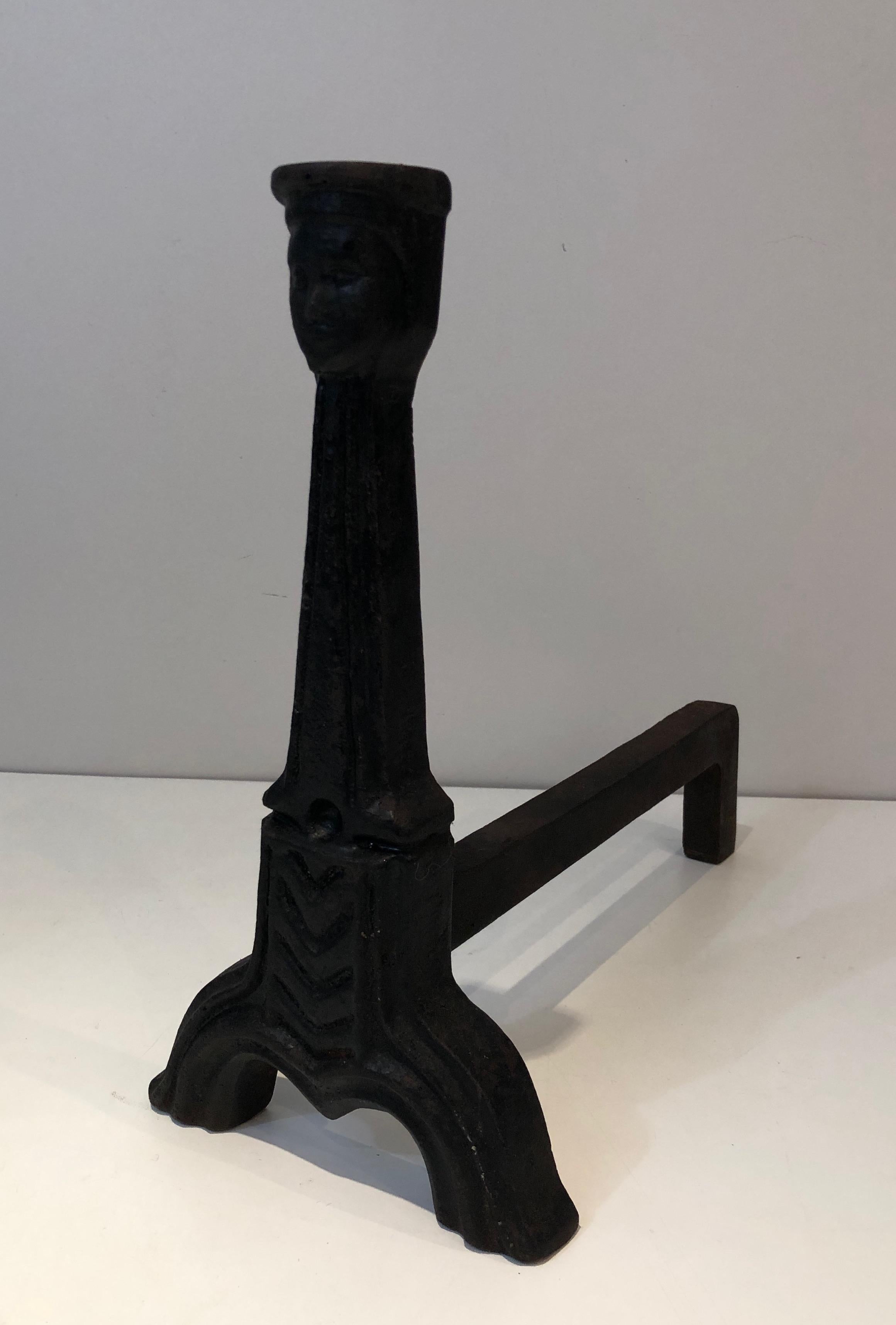 Pair of Gothic Style Cast Iron Andirons, French, circa 1950 13