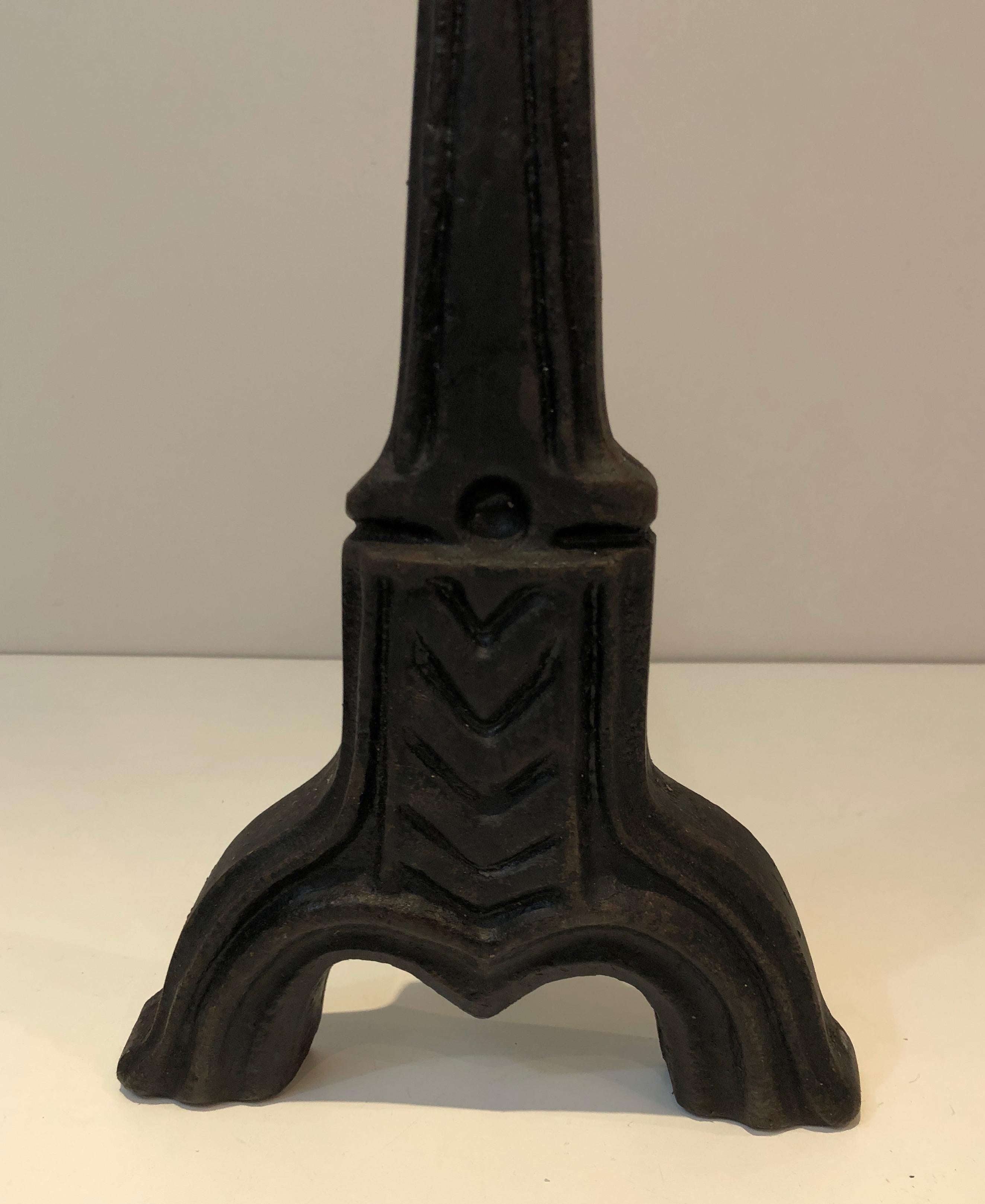 Pair of Gothic Style Cast Iron Andirons, French, circa 1950 4