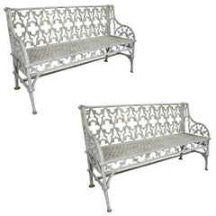 Antique Pair of Gothic Style Cast Iron Garden Benches