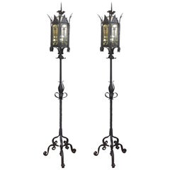 Pair of Gothic Style Ironwork Standard Lamps