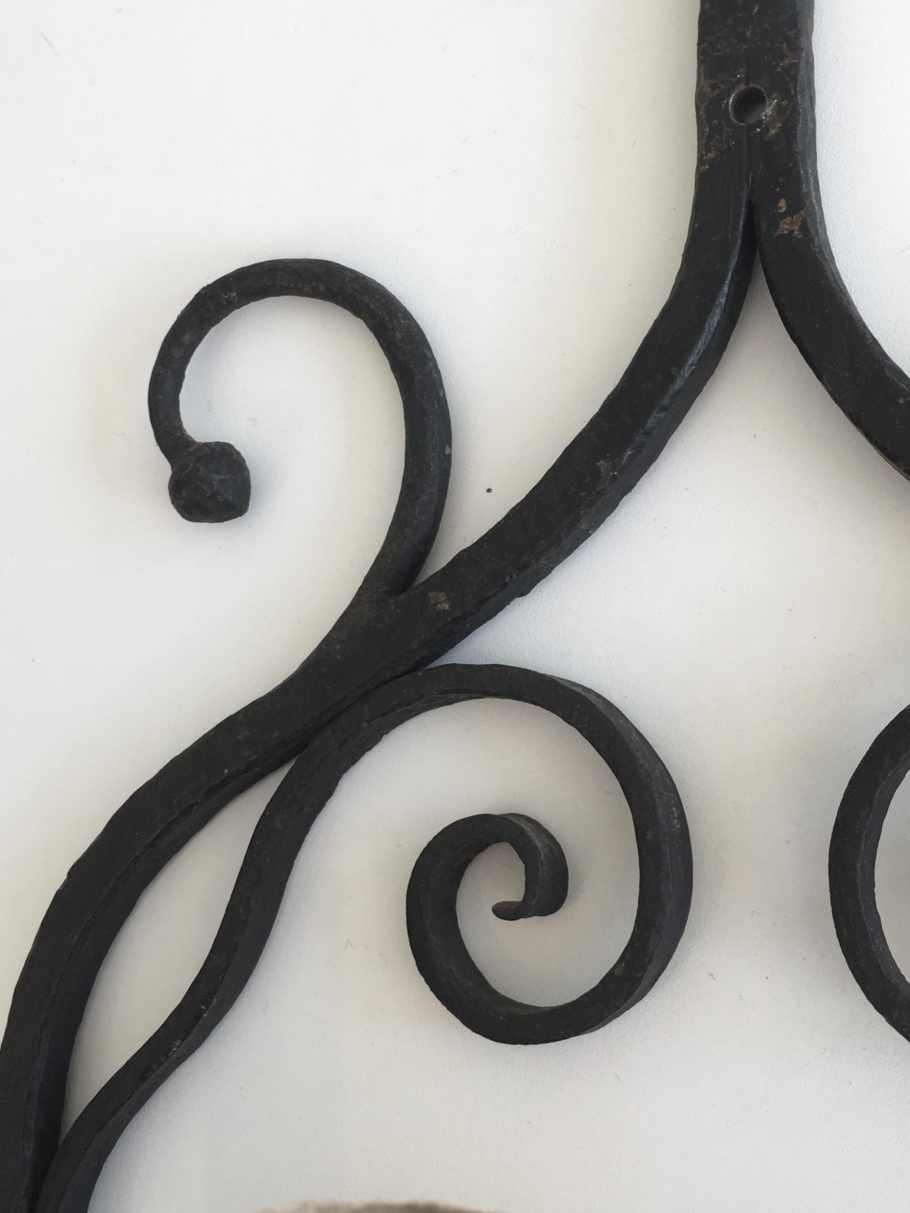 Pair of Gothic Style Wrought Iron Sconces, French, circa 1950 6