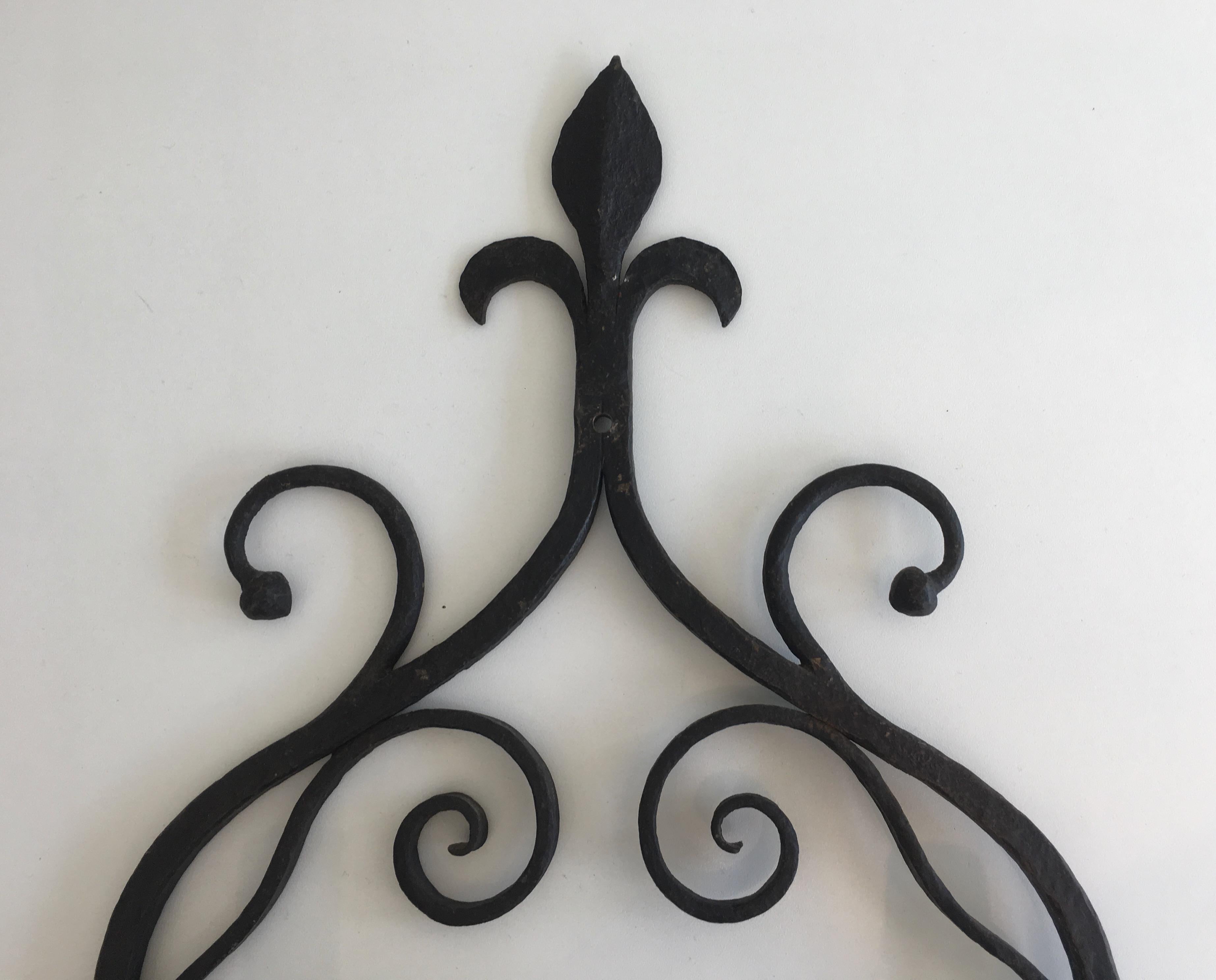 Pair of Gothic Style Wrought Iron Sconces, French, circa 1950 7