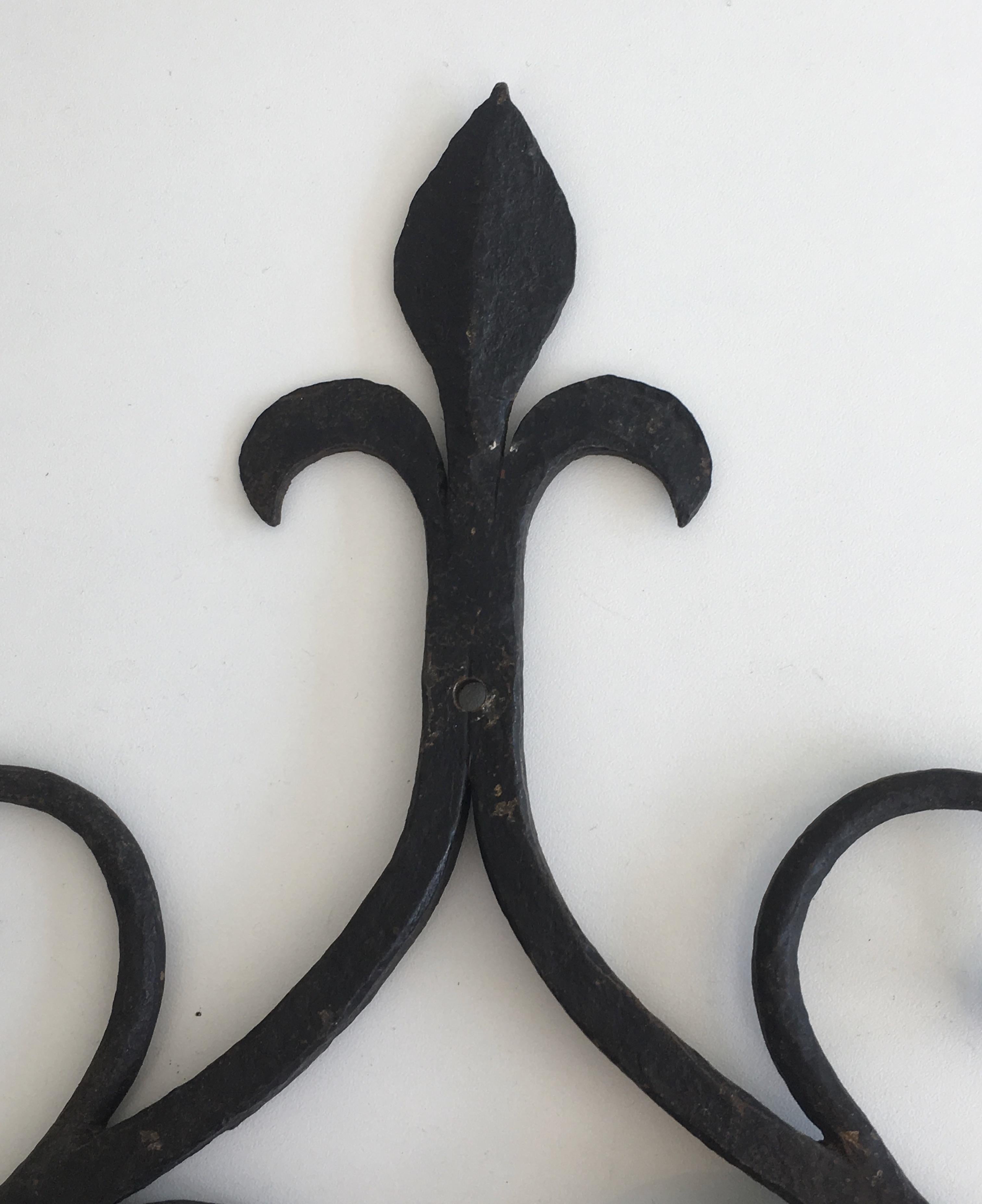 Pair of Gothic Style Wrought Iron Sconces, French, circa 1950 9