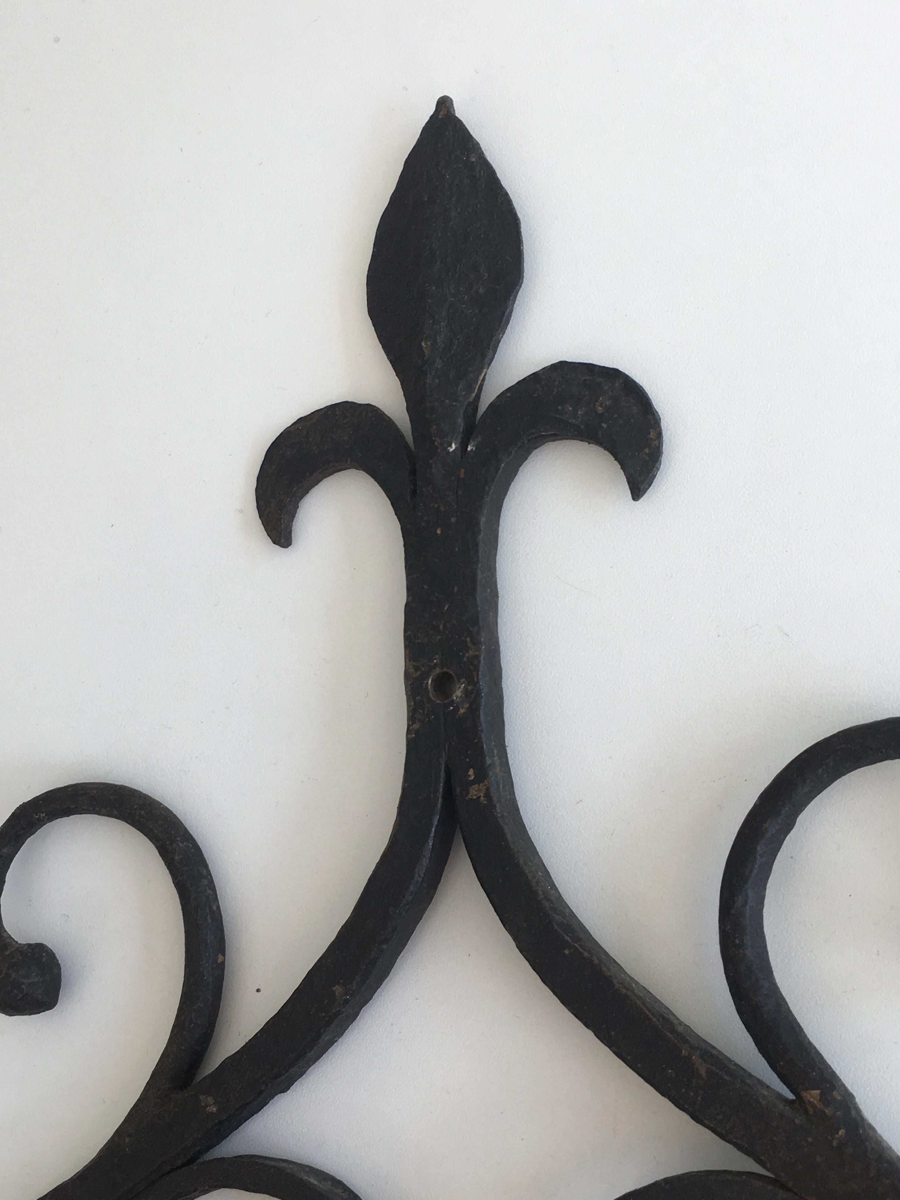 Pair of Gothic Style Wrought Iron Sconces, French, circa 1950 10