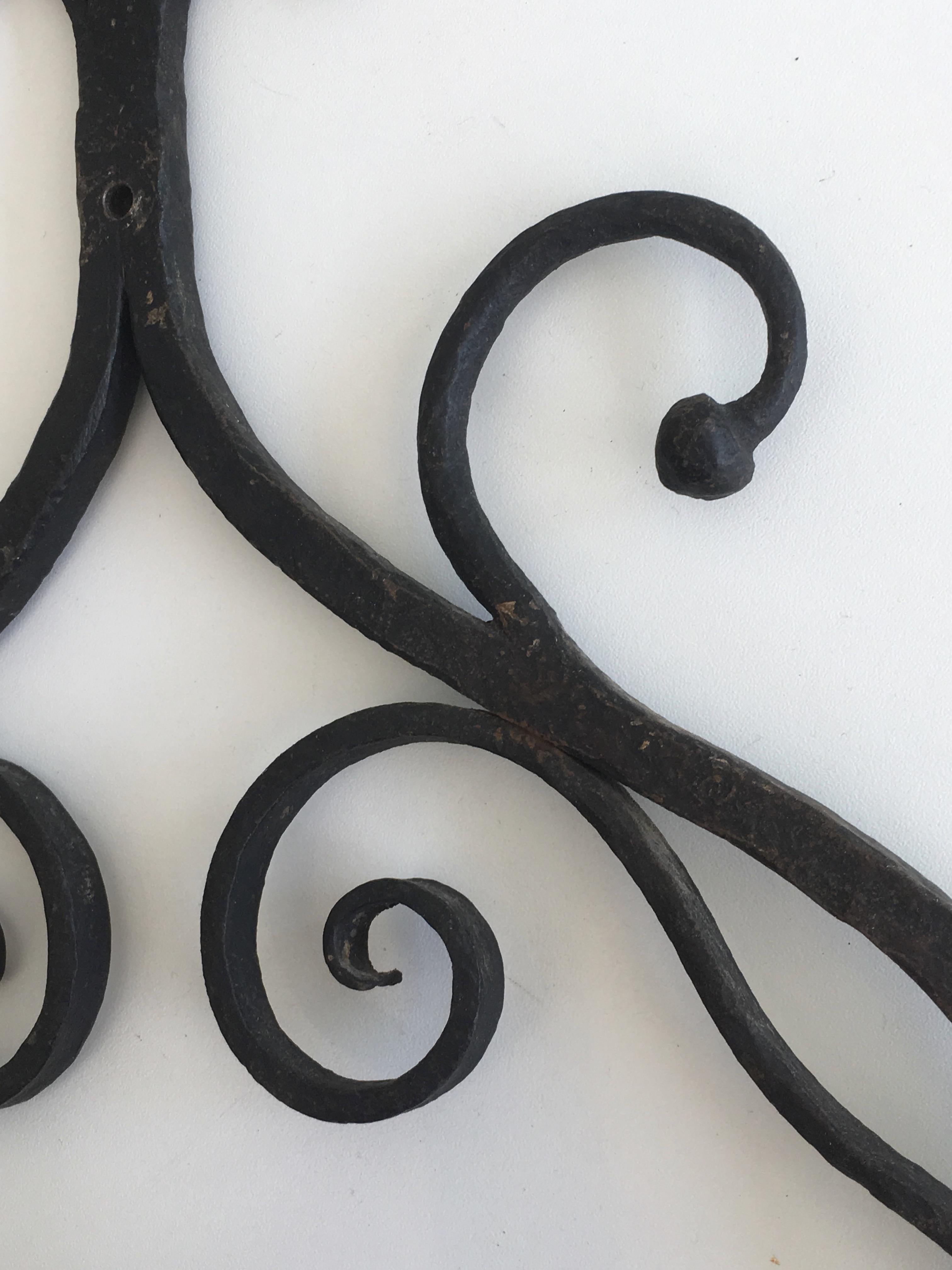 Pair of Gothic Style Wrought Iron Sconces, French, circa 1950 11