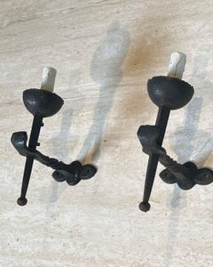 Pair of Gothic Style Wrought Iron Wall Lights, circa 1940