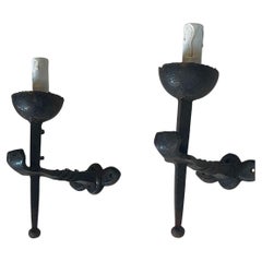 Pair of Gothic Style Wrought Iron Wall Lights, circa 1940