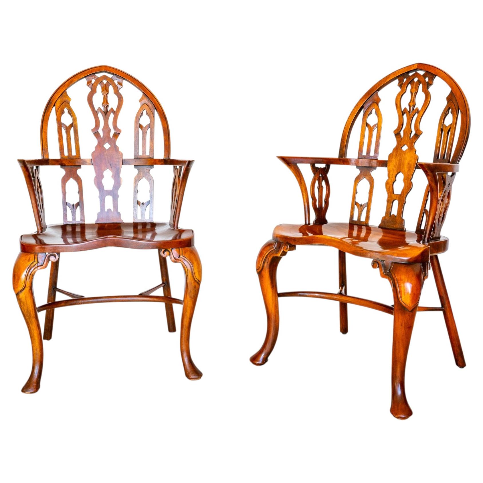 Paar Gothic Windsor Chairs Strawberry Hill Sessel Antike Gotik Revival