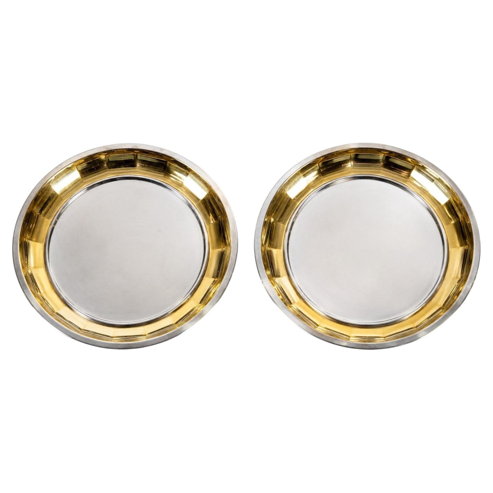 Lot de deux plateaux Gottinghen « Oro Zecchino » en acier inoxydable plaqué or 24 carats