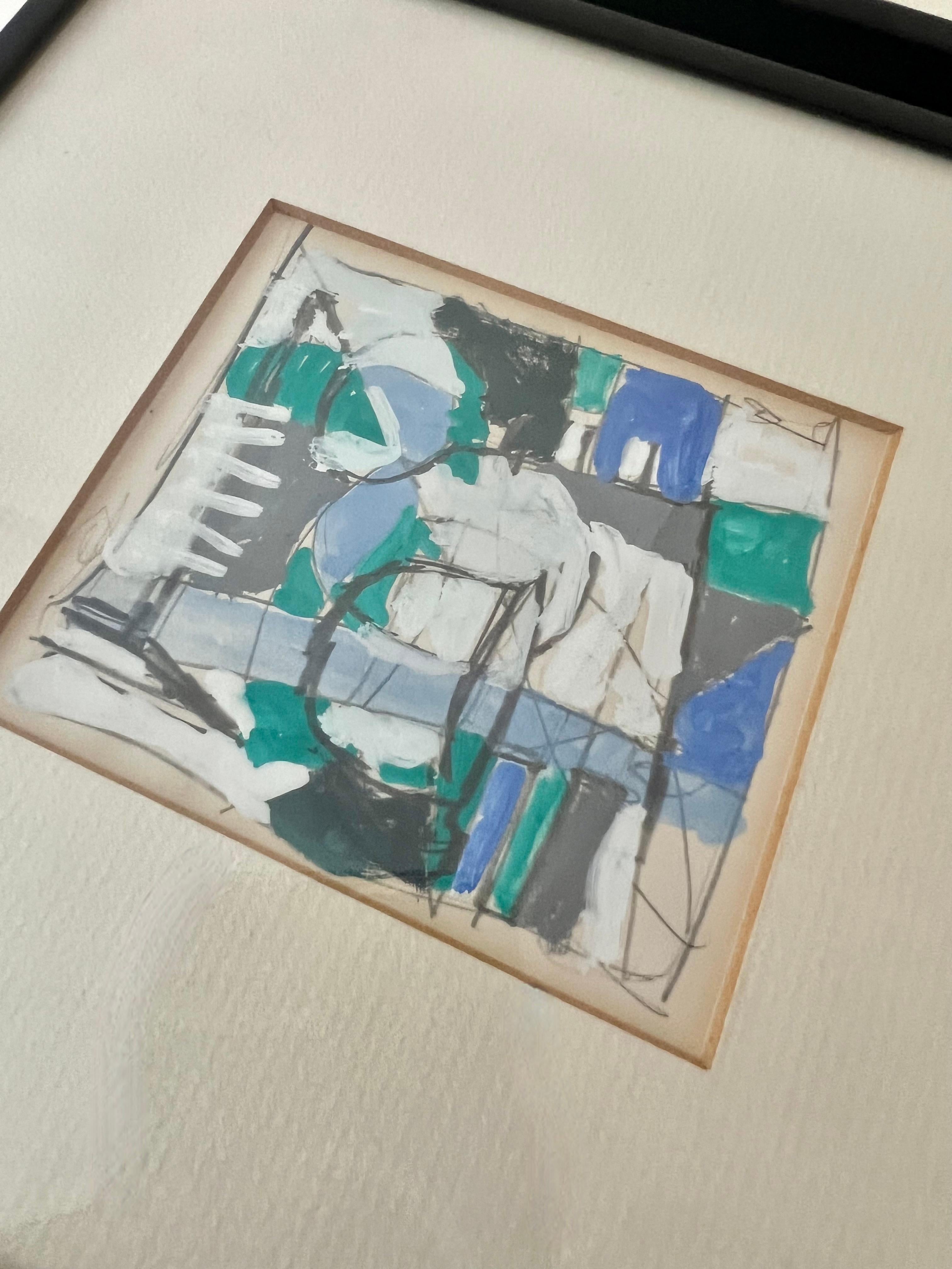 Paar Gouache und Acryl Moderne abstrakte gerahmte Kunstwerke im Zustand „Gut“ im Angebot in Los Angeles, CA